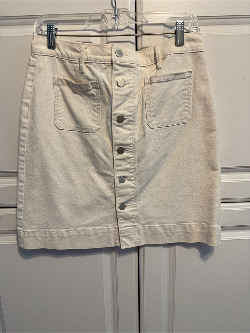 LOFT Cream Button-Front Mini Skirt